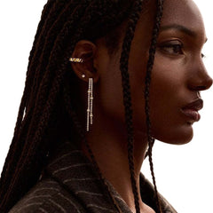Luxury Double Line Tassel Gold Plated CZ Stainless Steel Drop Earrings