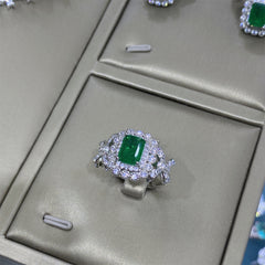 Bow Design Emerald Cut Green CZ Silver Plated Copper Necklace Combo Set