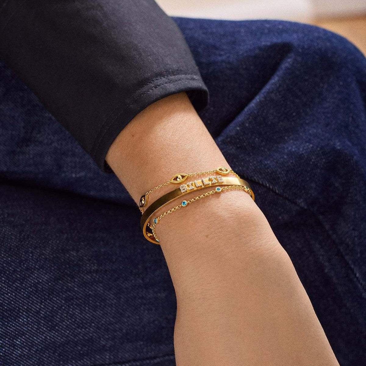 Multi Twelve Birthstone Gold CZ Stainless Steel Bracelet