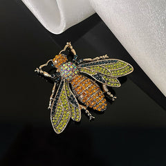 Luxury Bee Gold Plated Green & Amber Crystal Alloy Brooch For Women
