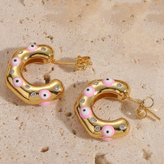 Evil Eye Gold CZ Anti Tarnish Stainless Steel Hoop Earrings
