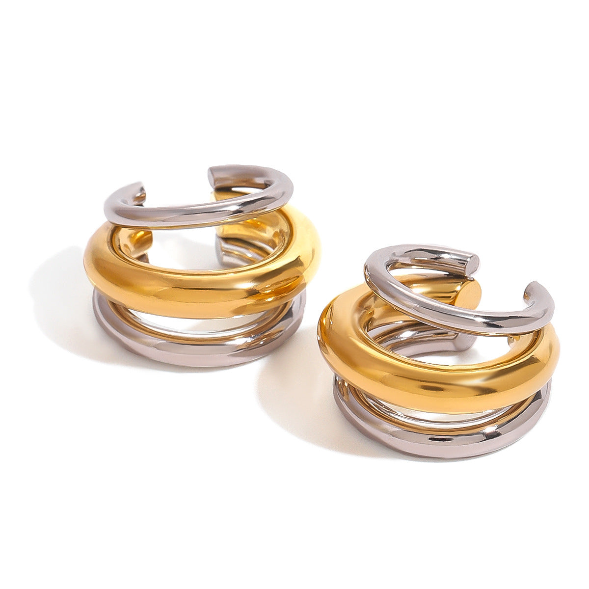 Two Tone 18K Gold Silver Anti Tarnish Stainless Steel Ear Cuff Earring For Women