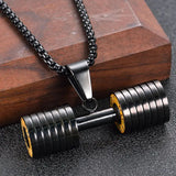 Barbell Dumbell Macho Large Heavy Black Stainless Steel Pendant Chain