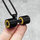 Barbell Dumbell Macho Large Heavy Black Stainless Steel Pendant Chain