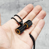 Barbell Dumbell Macho Large Heavy Black Stainless Steel Pendant Chain