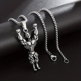 Gym Fitness Body Builder Wrestler Silver Stainless Steel Pendant Chain For Men