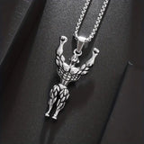 Gym Fitness Body Builder Wrestler Silver Stainless Steel Pendant Chain