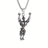 Gym Fitness Body Builder Wrestler Silver Stainless Steel Pendant Chain