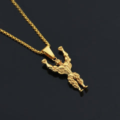 Gym Fitness Body Builder Wrestler Gold Stainless Steel Pendant Chain
