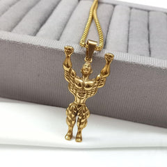 Gym Fitness Body Builder Wrestler Gold Stainless Steel Pendant Chain