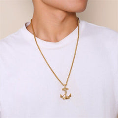 Navy Rudder Anchor Sailor Gold Stainless Steel Pendant