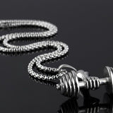 Silver Stainless Steel Dumbbell Barbell Weight Lifting Pendant Chain