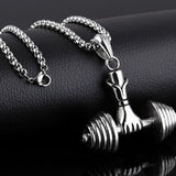 Silver Stainless Steel Dumbbell Barbell Weight Lifting Pendant Chain