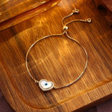 Heart Evil Eye 18K Gold Cubic Zirconia Adjustable Slider Bracelet