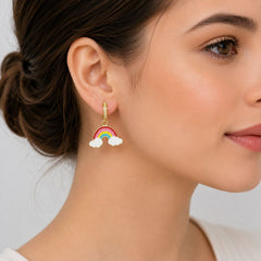 Rainbow Cloud American Diamond Hoop Earring Pair For Women