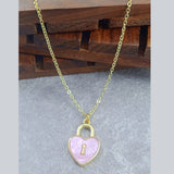 Heart Lock Brass Green Gold Pendant Chain Necklace For Women