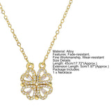 Clover Stainless Steel Cubic Zirconia Magnet Openable Necklace Pendant Chain Women Silver