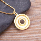 Copper Enamel Blue White Gold Donut Necklace Pendant Chain For Women Girls