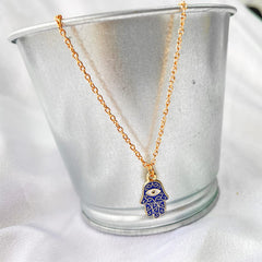 Copper Evil Eye Hamsa Enamel Blue Gold Necklace Pendant Chain For Women