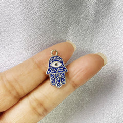 Copper Evil Eye Hamsa Enamel Blue Gold Necklace Pendant Chain For Women