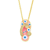 Copper Evil Eye Crystal Gold Pink Gold Necklace Pendant Chain For Women