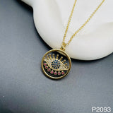 Pink Eyelash Evil Eye Medallion Gold Copper Necklace Pendant Women