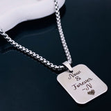 Stainless Steel Rectangle Dog Tag Personalized Engraved Letter Necklace Pendant Chain Unisex