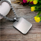 Stainless Steel Rectangle Dog Tag Personalized Engraved Letter Necklace Pendant Chain Unisex