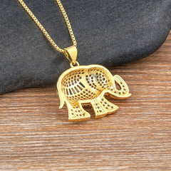 Copper Cubic Zirconia rainbow Gold Elephant Pendant Chain For