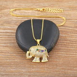 Copper Cubic Zirconia rainbow Gold Elephant Pendant Chain For Women