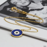 Evil Eye Enamel Blue 18K Gold Brass Anti Tarnish Pendant Chain For Women