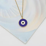 Evil Eye Enamel Blue 18K Gold Brass Anti Tarnish Pendant Chain For Women