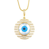 Stripes Evil Eye Mother of Pearl Cubic Zirconia 18K Gold Pendant Chain for Women