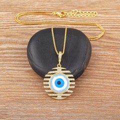 Stripes Evil Eye Mother of Pearl Cubic Zirconia 18K Gold Pendant Chain for Women