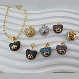 Gold Teddy Bear Cubic Zirconia 18K Gold Pendant Links Chain for Women