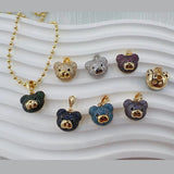 Dark Blue Teddy Bear Cubic Zirconia 18K Gold Pendant Links Chain for Women