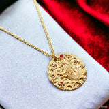 Pisces Beaten 18K Gold Medallion Zodiac Sign  Chain for Women