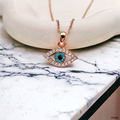 Evil Eye Rose Gold Cubic Zirconia Stainless Steel Anti Tarnish Pendant Chain For Women