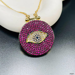 Evil Eye 18K Gold Plated Cubic Zirconia Pink Anti Tarnish Pendant Chain For Women
