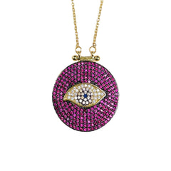 Evil Eye 18K Gold Plated Cubic Zirconia Pink Anti Tarnish Pendant Chain For Women
