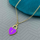 Heart Lock Brass Green Gold Pendant Chain Necklace For Women