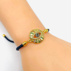 Rainbow Evil Eye 18K Gold Plated Anti Tarnish Adjustable Threads Bracelet For Women