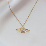 Saturn Planet Cubic Zirconia 18K Gold Anti Tarnish Pendant Chain For Women