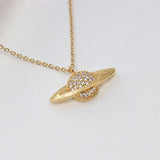 Saturn Planet Cubic Zirconia 18K Gold Anti Tarnish Pendant Chain For Women