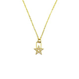 Stars Lock Cubic Zirconia 18K Gold Anti Tarnish Pendant Chain For Women