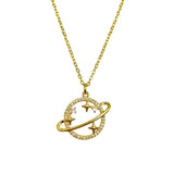 Star Saturn Planet Cubic Zirconia 18K Gold Anti Tarnish Pendant Chain For Women