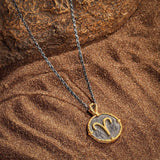Zodiac Aries Gary Black 18K Gold Stainless Steel Anti Tarnish Necklace Pendant Chain For Men