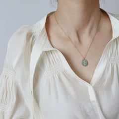 Tulip Flower Green 18K Gold Brass Anti Tarnish Necklace Pendant Chain For Women