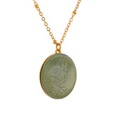 Tulip Flower Green 18K Gold Brass Anti Tarnish Necklace Pendant Chain For Women