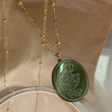 Tulip Flower Green 18K Gold Brass Anti Tarnish Necklace Pendant Chain For Women